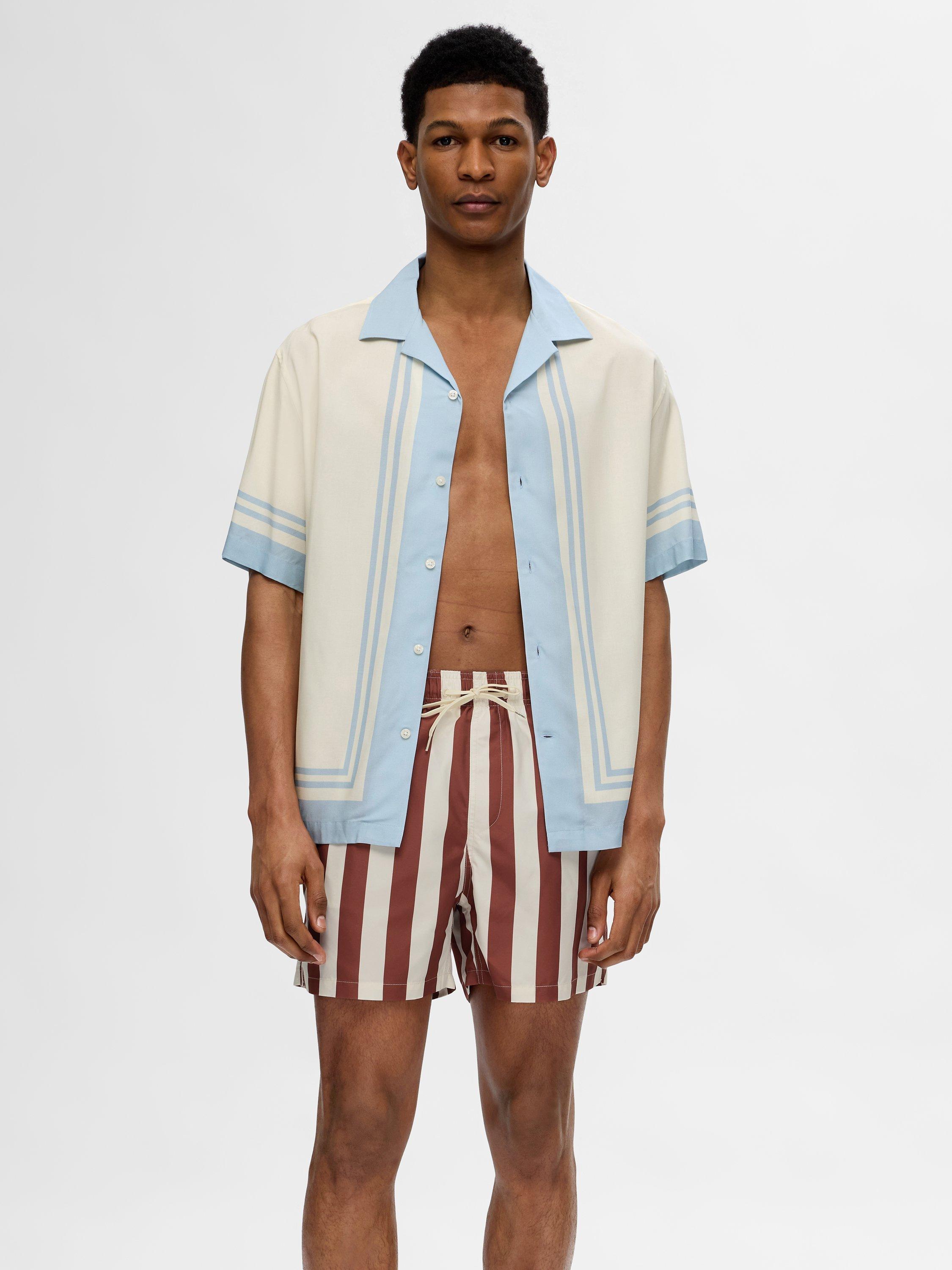 SELECTED HOMME Stripe Swim Shorts, Burnt Henna/Egret