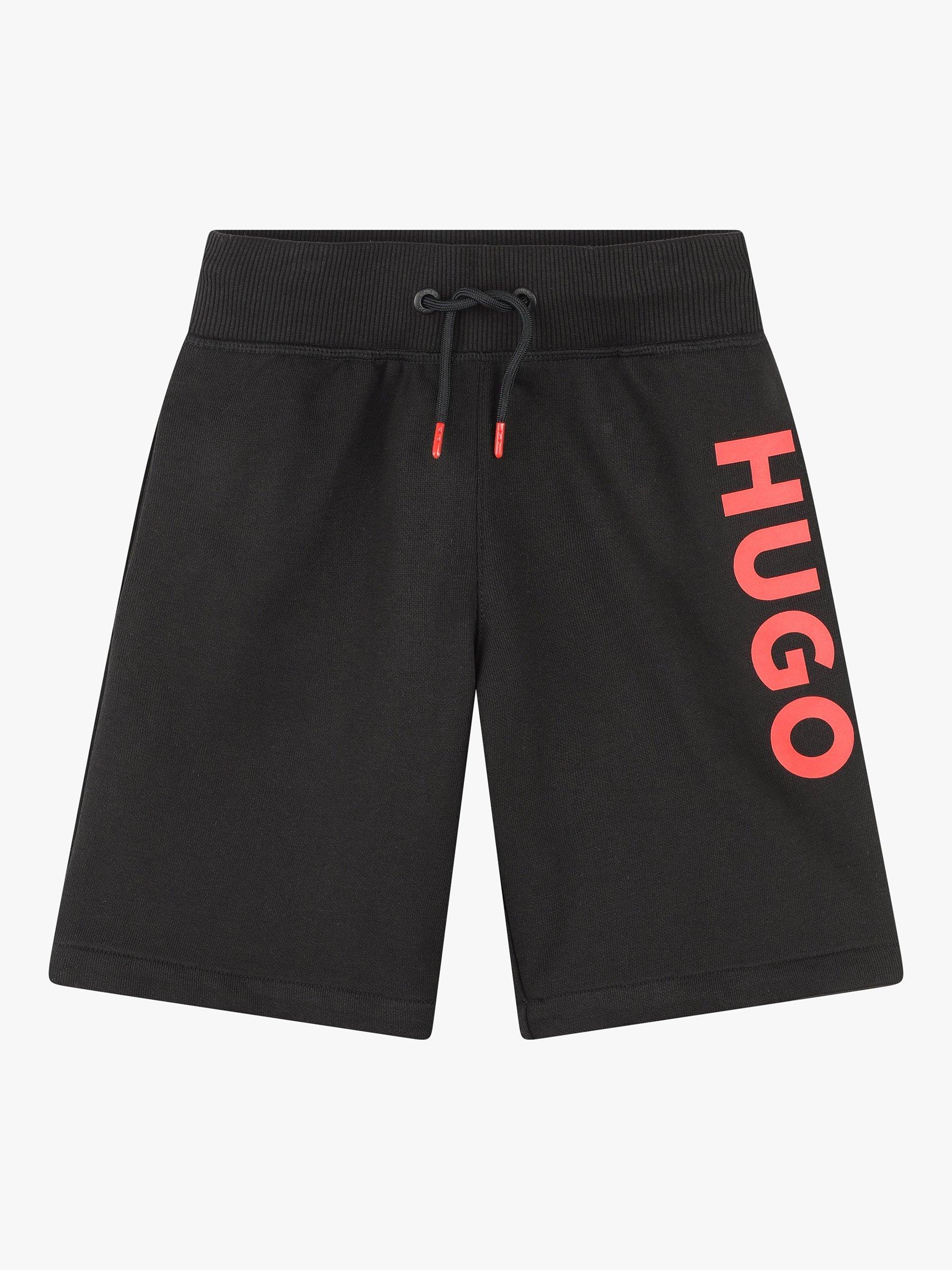 HUGO Kids' French Terry Drawstring Shorts, Black/Red