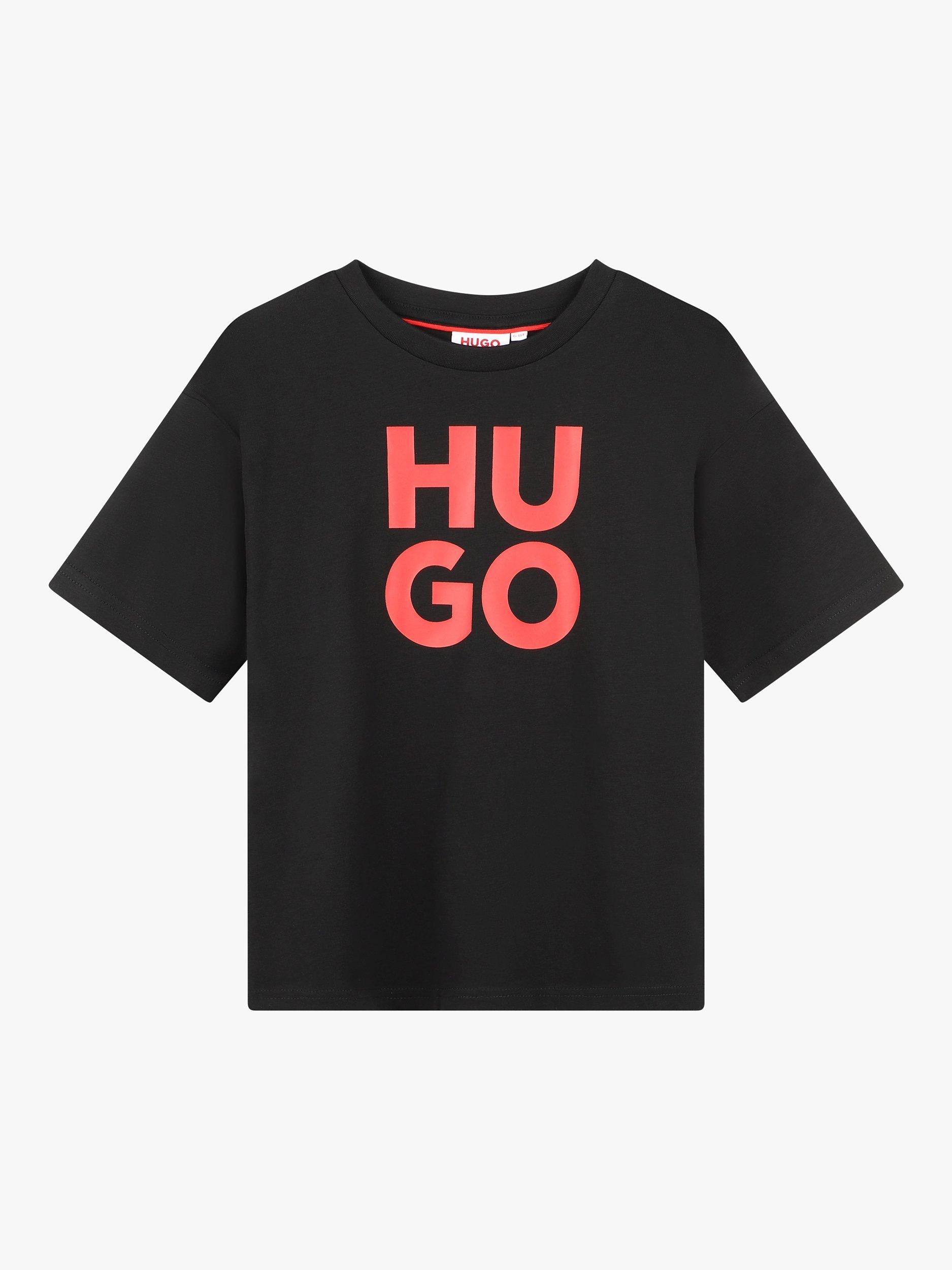 HUGO Kids' Stacked Logo T-Shirt, Black/Red