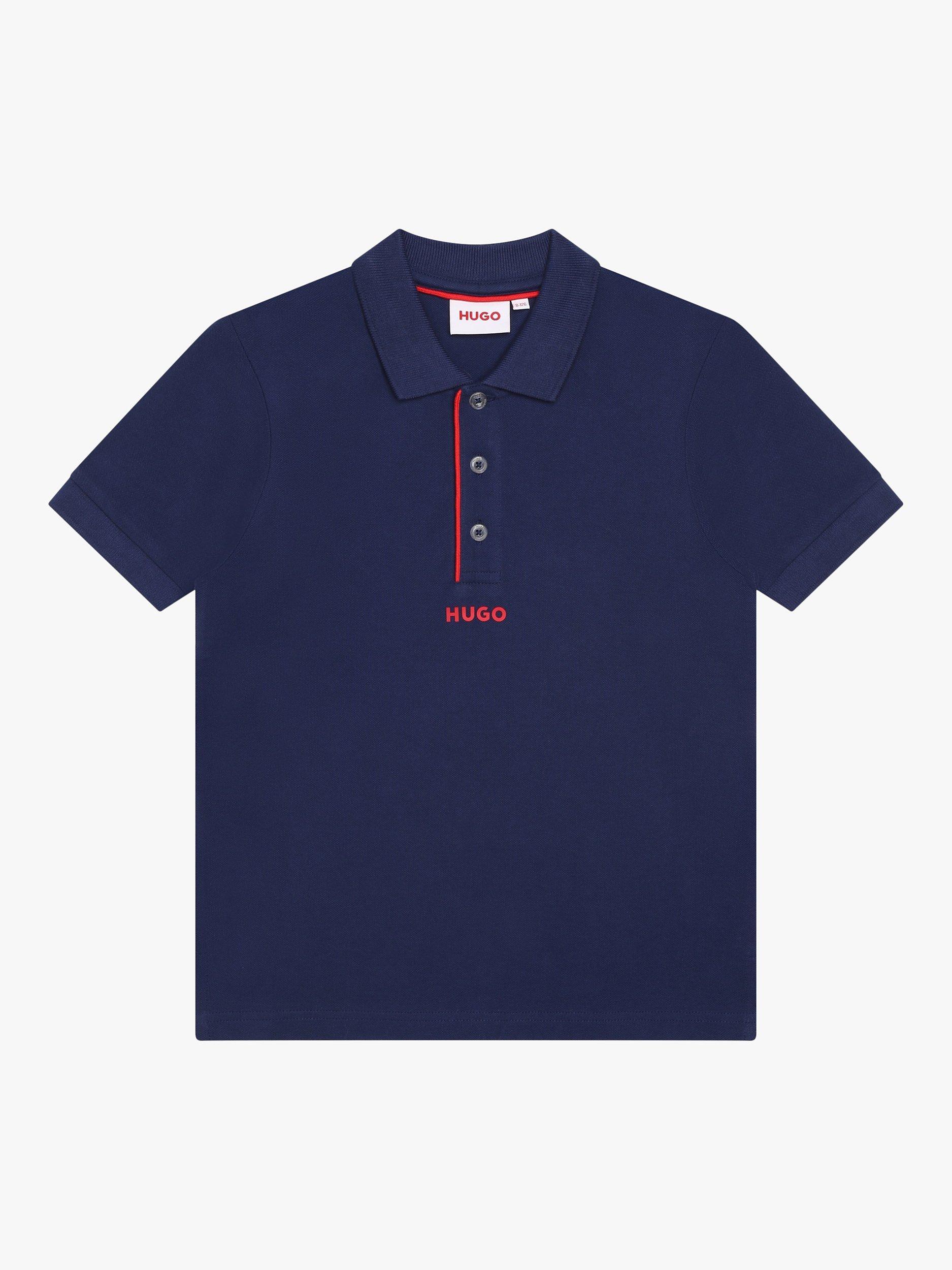 HUGO Kids' Short Sleeve Piqué Polo Shirt, Navy