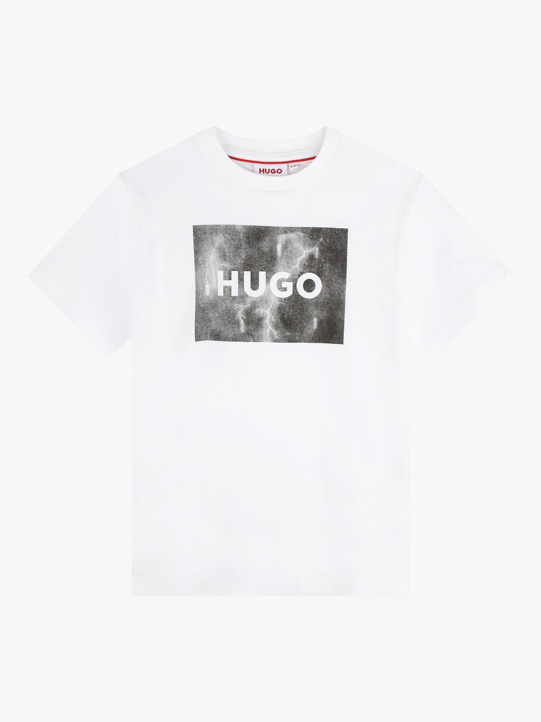HUGO Kids' Thunder Storm Logo Print T-Shirt, White/Grey