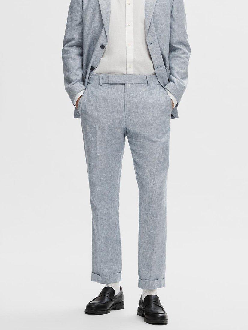 Selected Anton Linen Blend Suit Trousers, Light Blue