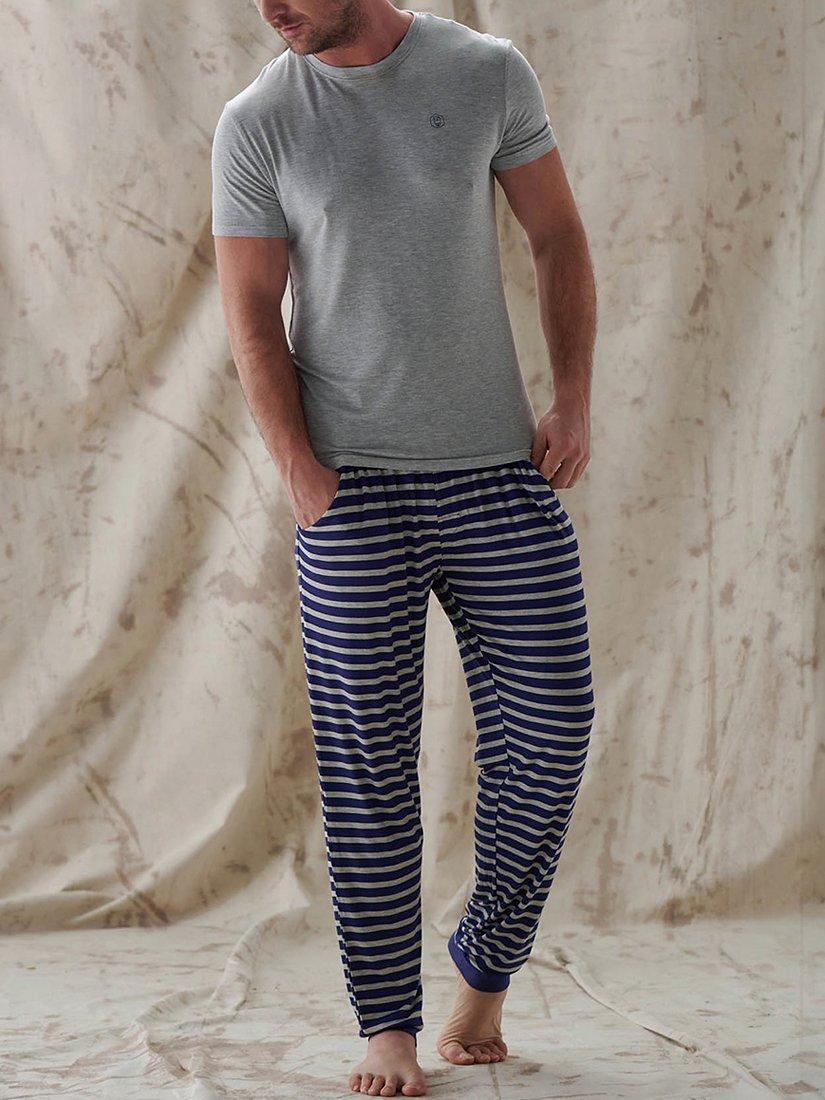 British Boxers Bamboo Striped Lounge Trousers, Grey/Navy