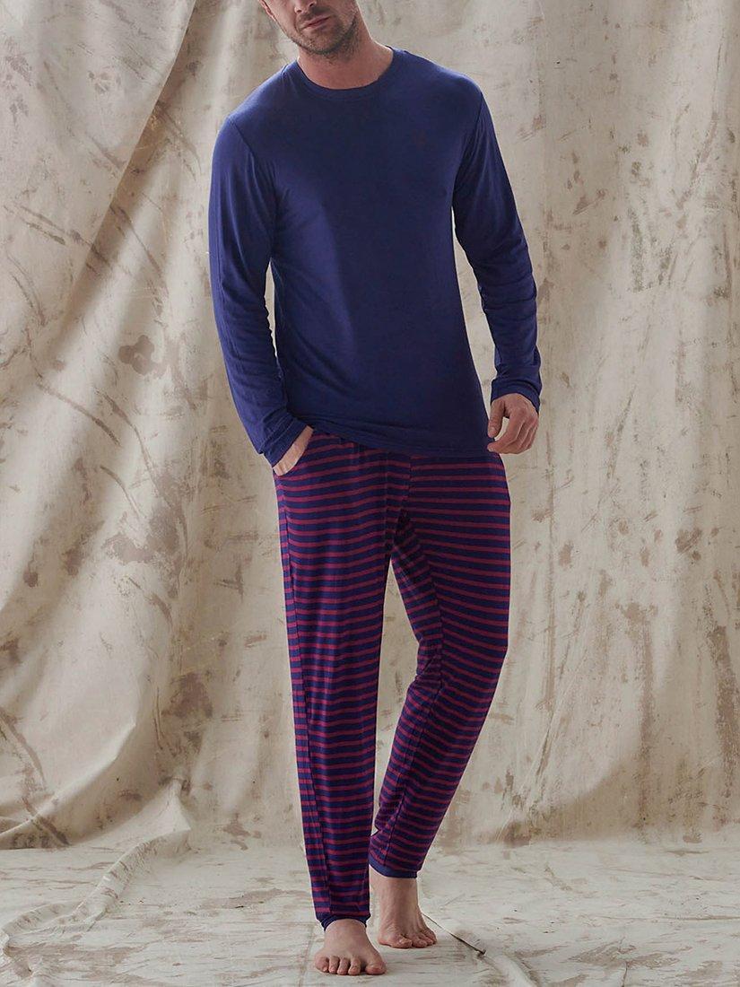 British Boxers Bamboo Striped Lounge Trousers, Red/Navy 