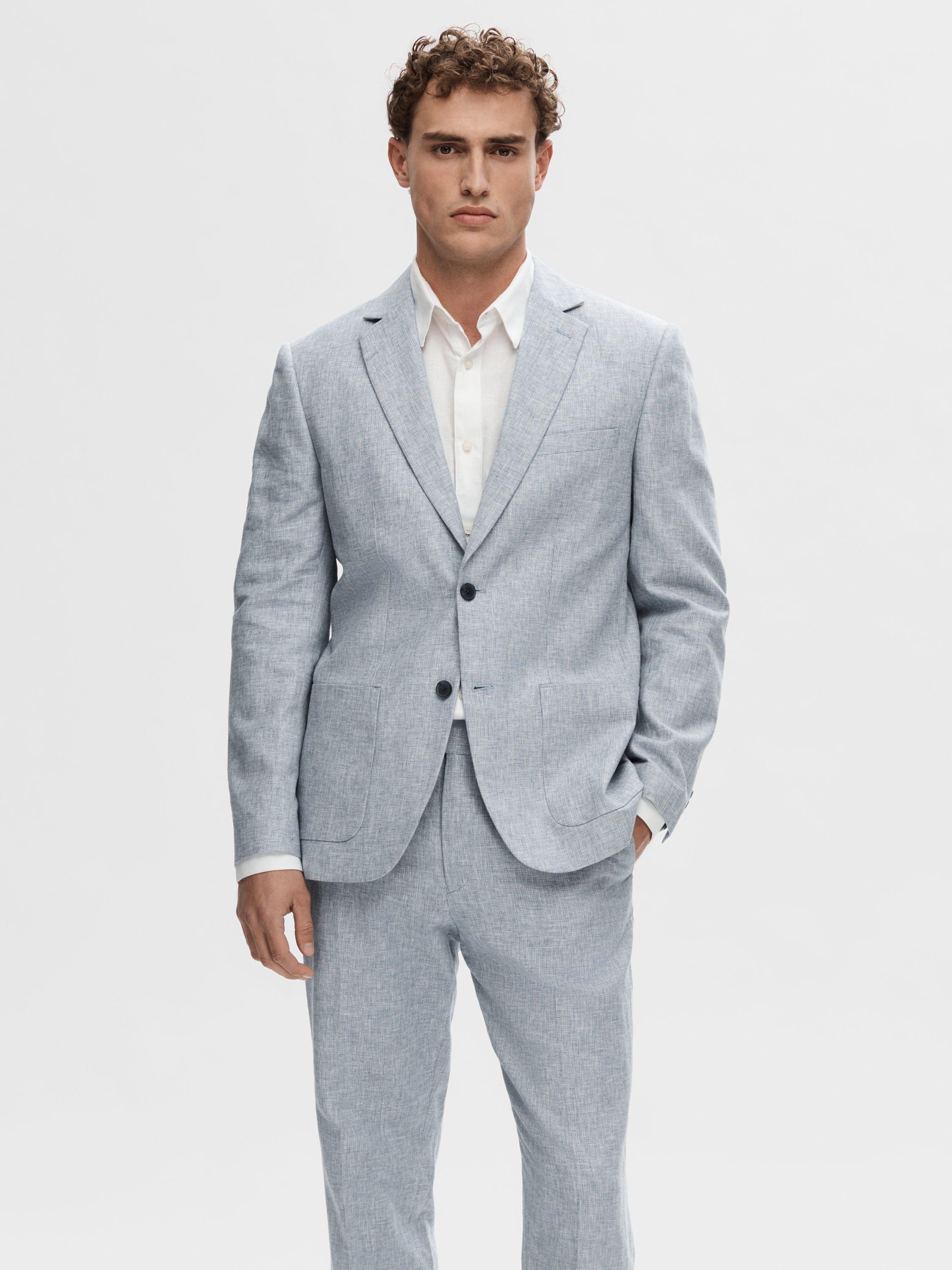 SELECTED HOMME Regular Fit Linen Blazer, Light Blue, 40R