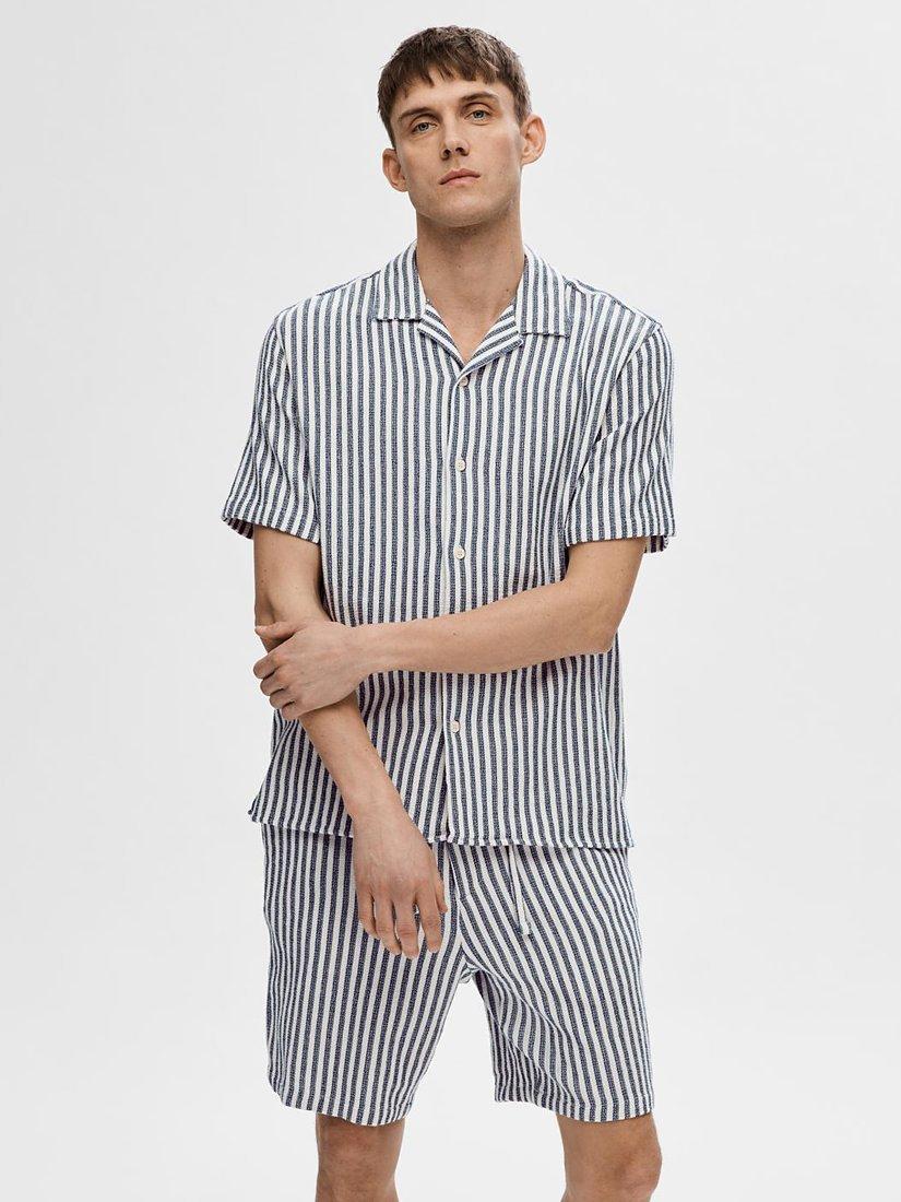 SELECTED HOMME Stripe Short Sleeve Shirt, Dark Sapphire