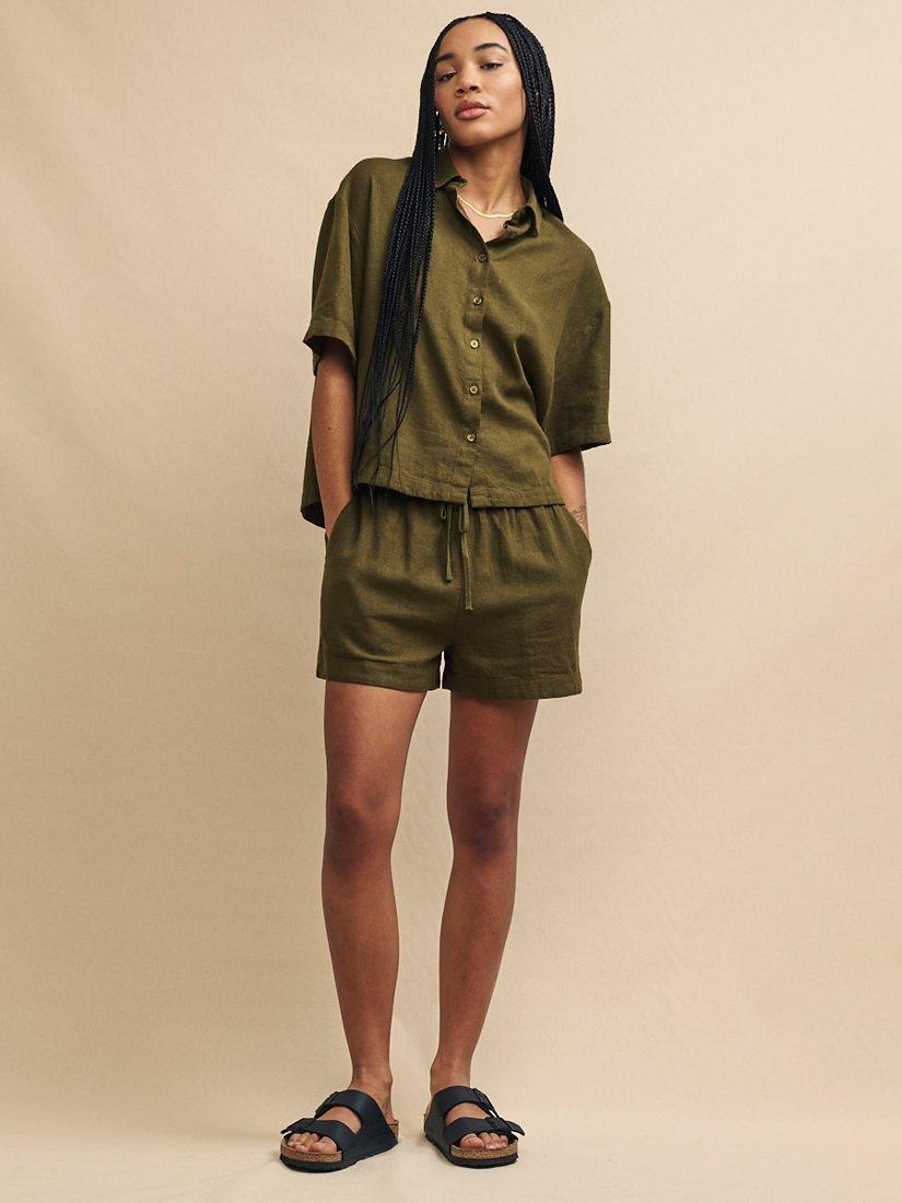 Nobody's Child Jet Linen Blend Shorts, Green