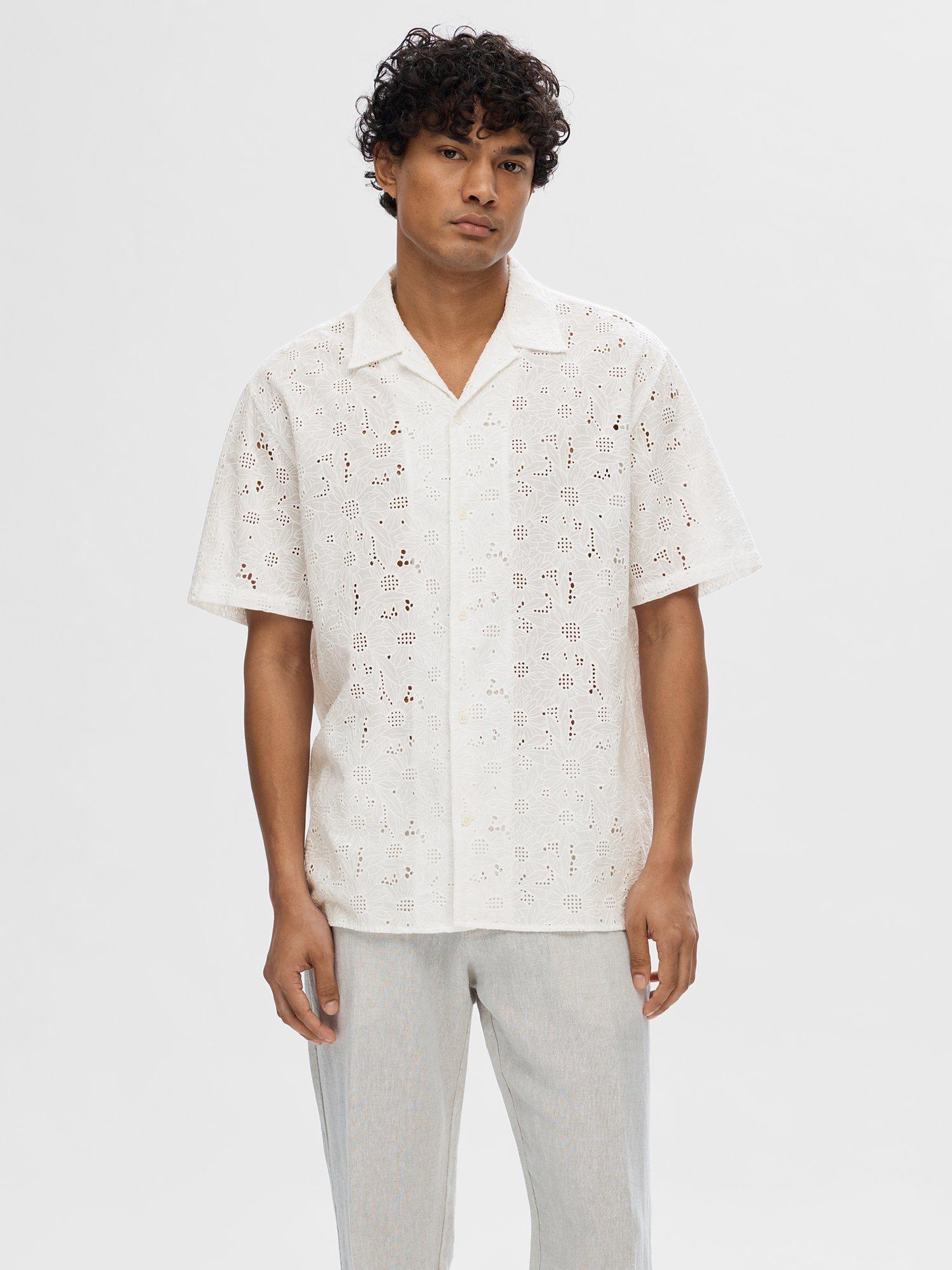 SELECTED HOMME Jax Broderie Shirt, Bright White