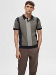 SELECTED HOMME Wide Stripe Polo Shirt, Sky Captain