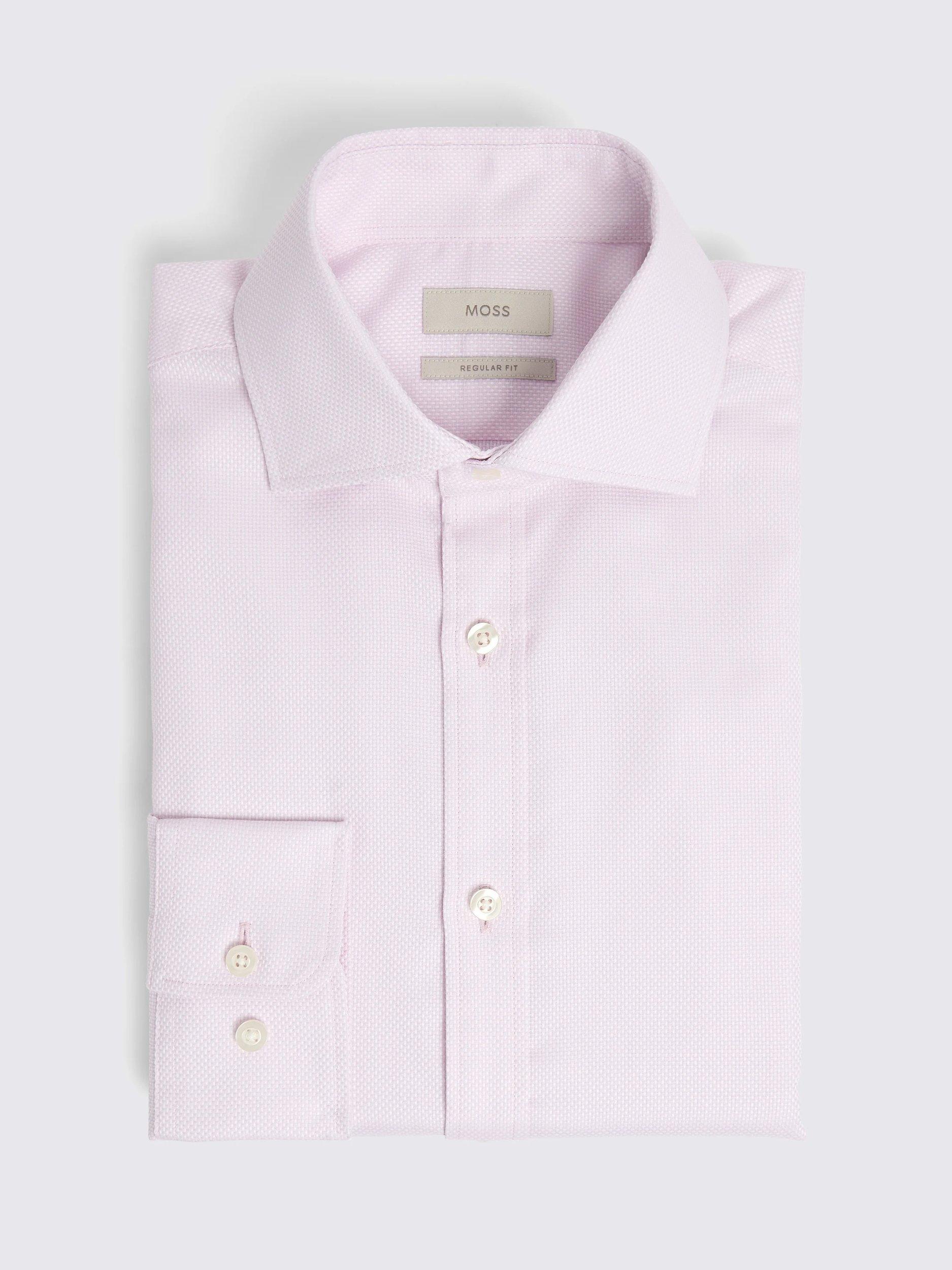 Product image 4 of 4, which shows Moss Regular Fit Cotton Alfeo Dobby Weave Shirt, Pink, 17.5