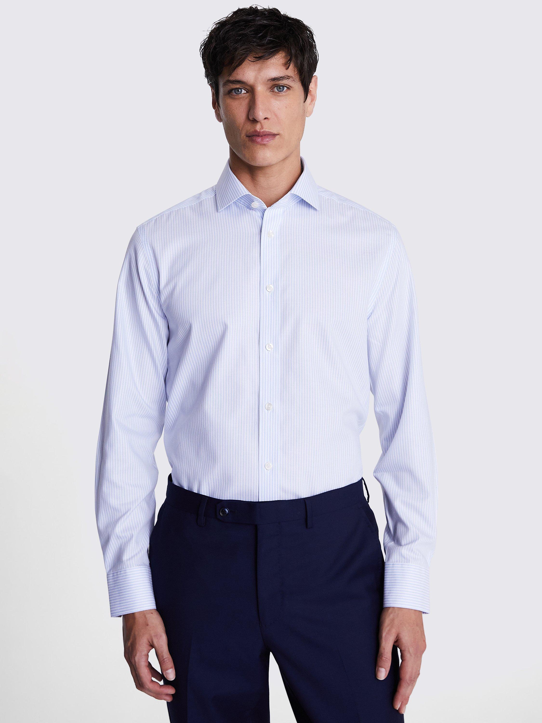 Moss Tailored Fit Stripe Twill Shirt, Light Blue
