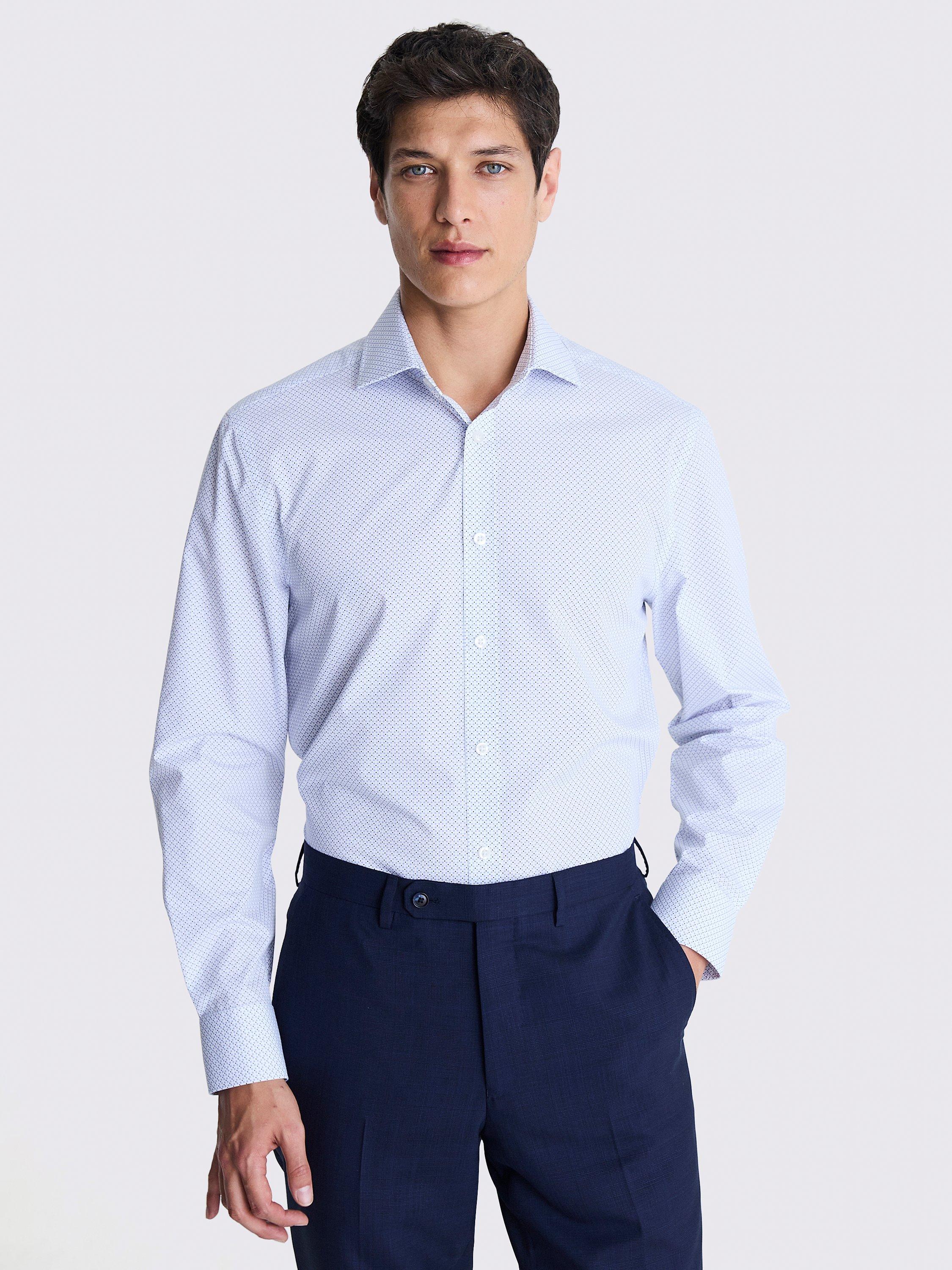 Moss Regular Fit Single Cuff Geometric Print Shirt, Blue