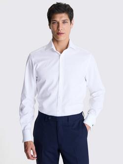 Moss Tailored Fit Double Cuff Cotton Dobby Shirt, White, White