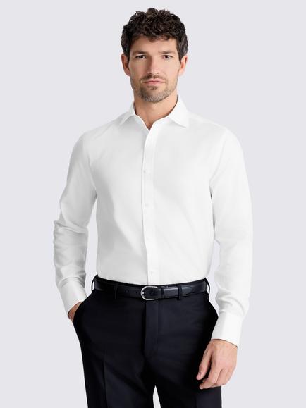 Moss Tailored Fit Cotton Double Cuff Dobby Shirt, White