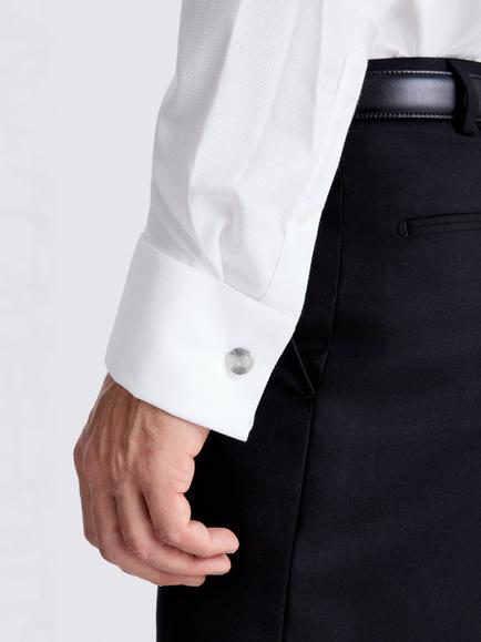 Moss Tailored Fit Cotton Double Cuff Dobby Shirt - view 2, White