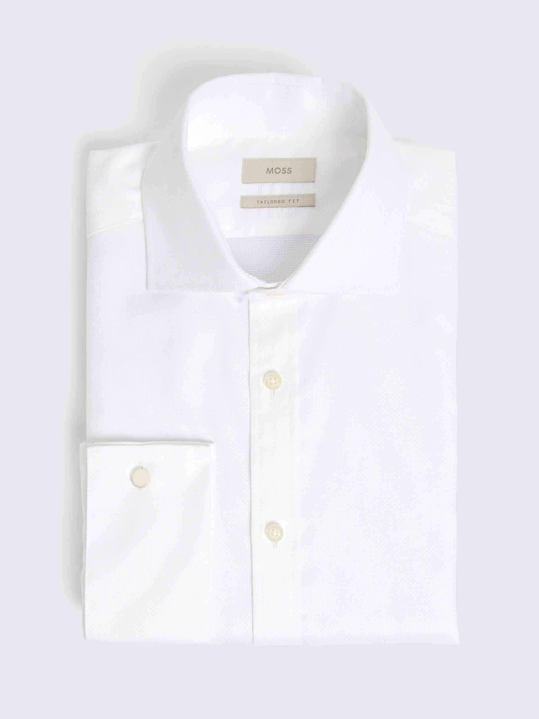 Product image 4 of 4, which shows Moss Tailored Fit Double Cuff Cotton Dobby Shirt, White, 16.5