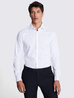 Moss Slim Fit Dobby Cotton Blend Stretch Double Cuff Shirt, White, White
