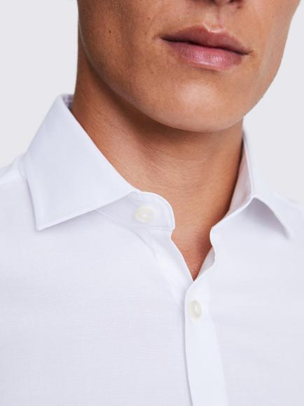 Moss Slim Fit Dobby Cotton Blend Stretch Double Cuff Shirt, White - view 2, White