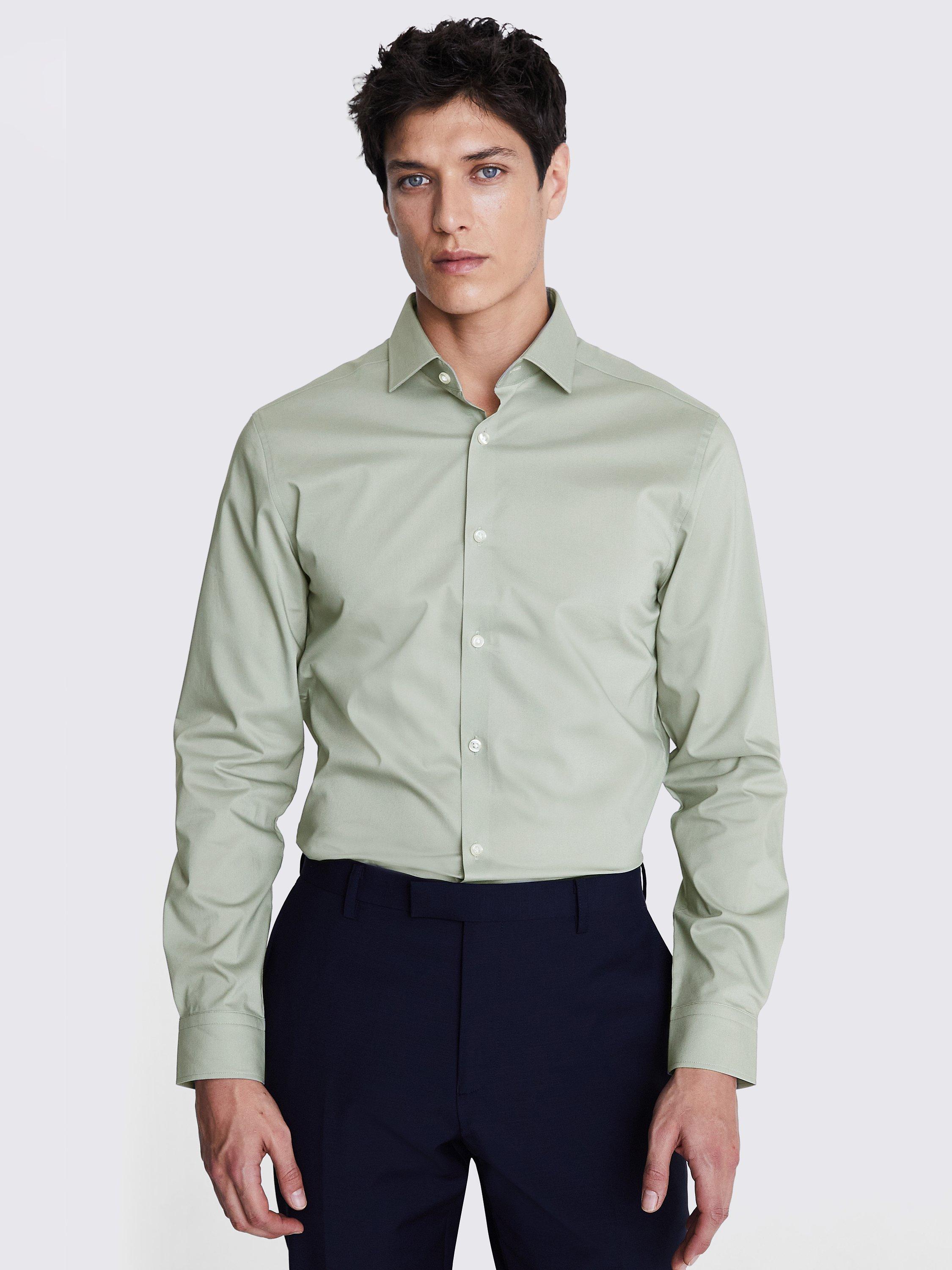 Product image 1 of 4, which shows Moss Slim Stretch Shirt, Sage, 14