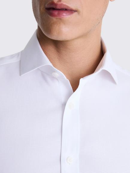 Moss Tailored Fit Royal Oxford Double Cuff Non-Iron Shirt, White - view 2, White