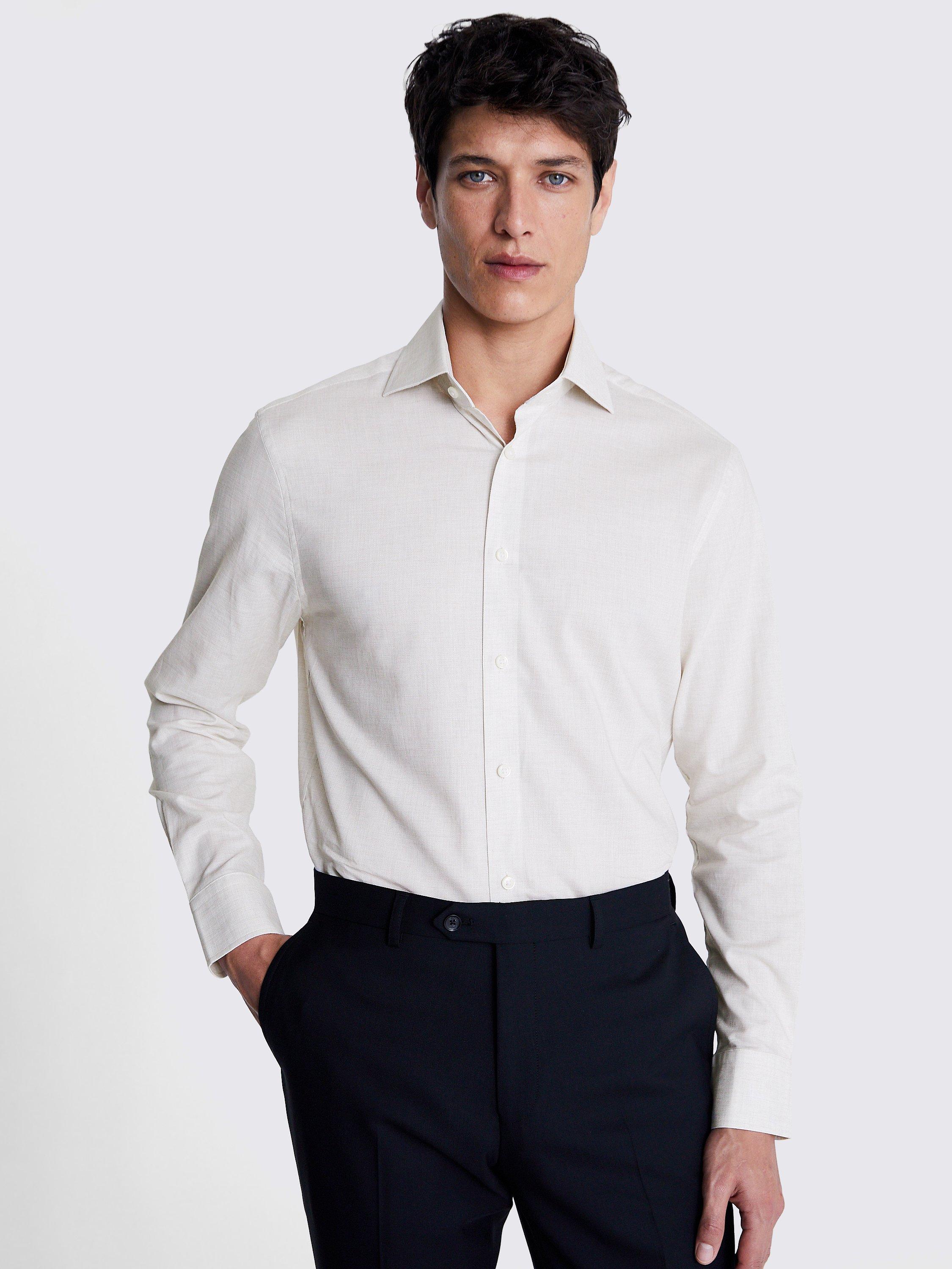 Moss Tailored Fit Long Sleeve Melange Shirt, Ivory