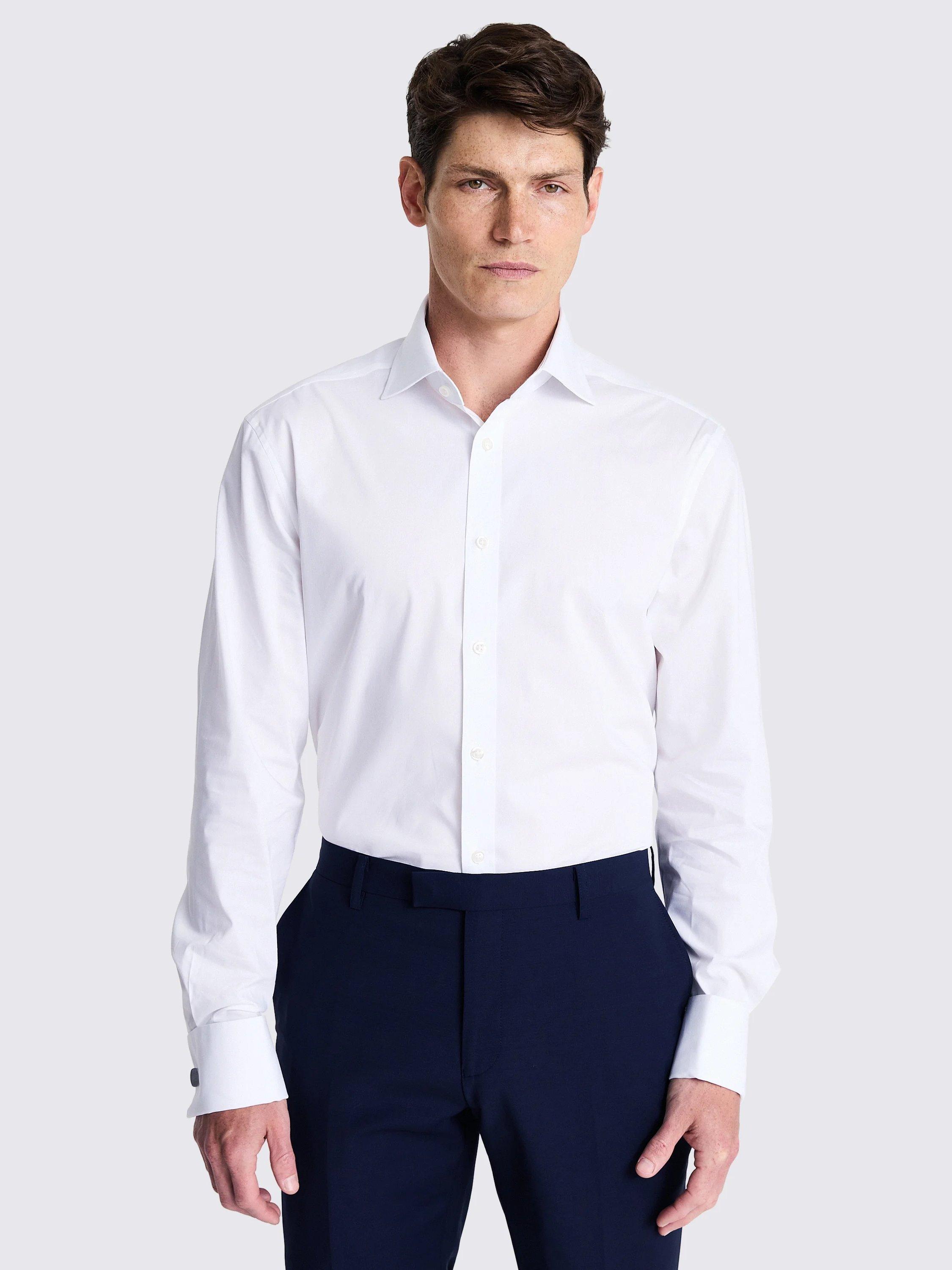 Moss Tailored Fit Double Cuff Stretch Shirt, White, 14.5