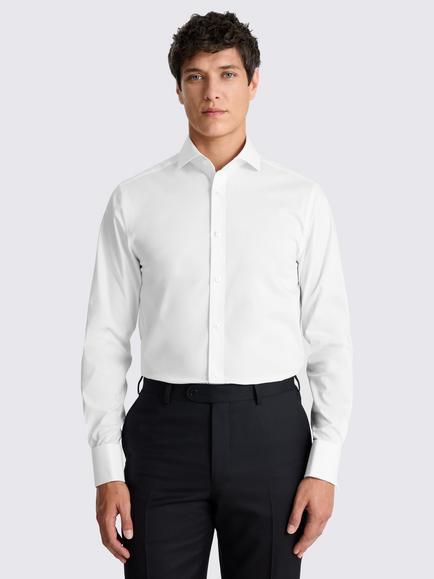 Moss Tailored Fit Double Cuff Stretch Shirt, White, White