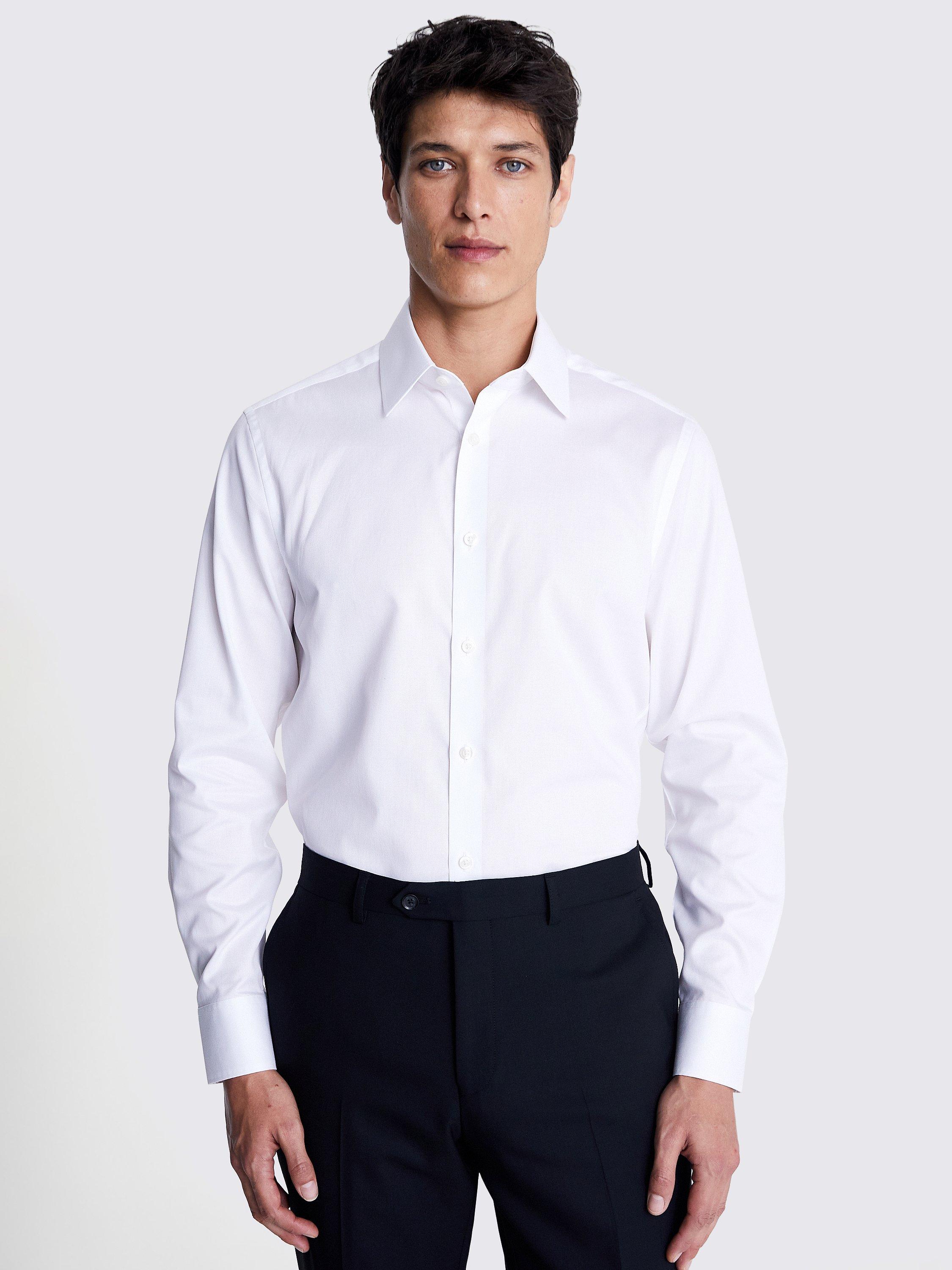 Product image 1 of 3, which shows Moss Cotton Tailored Fit  Pique Shirt, White, 19