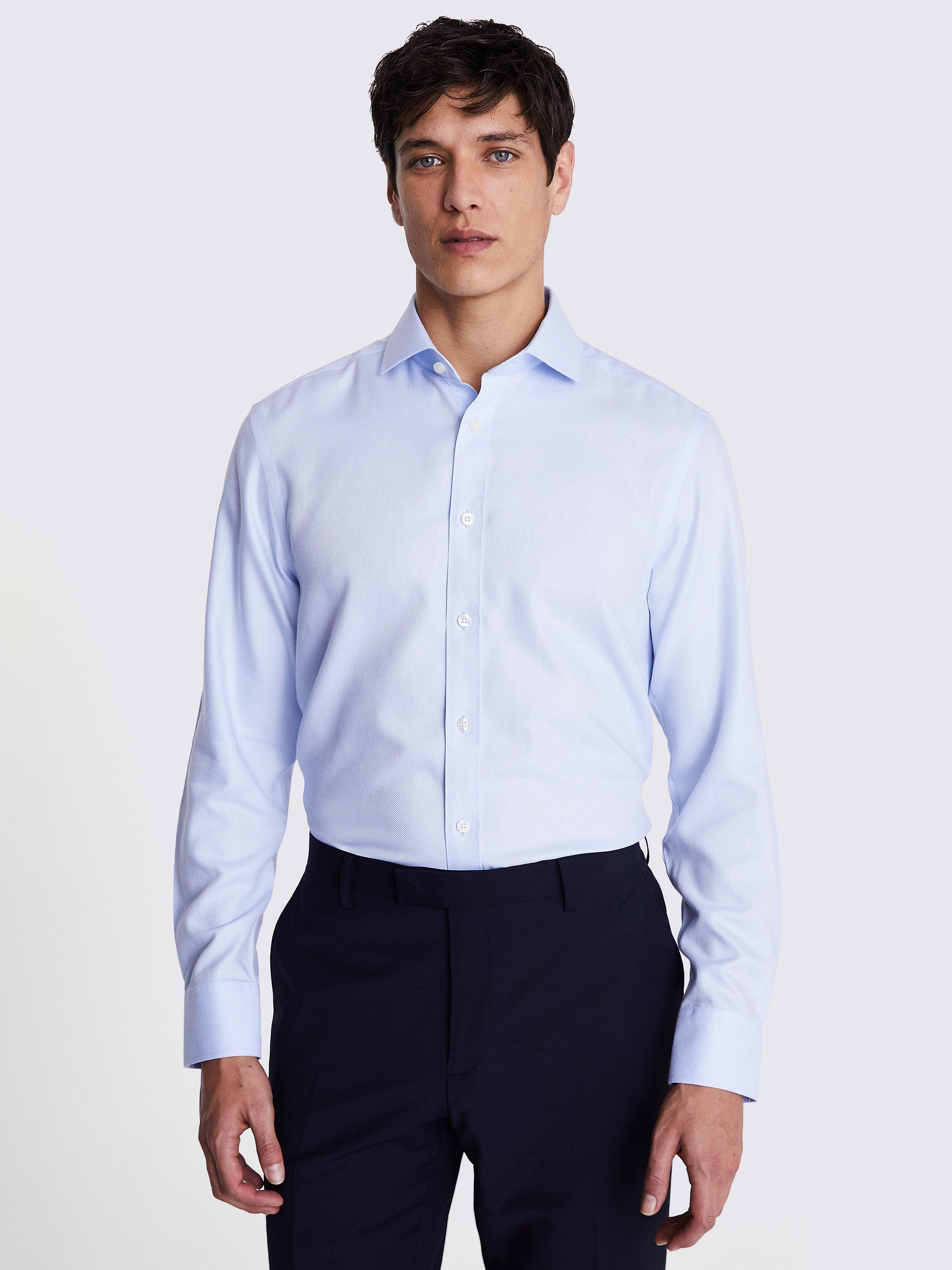 Moss Tailored Fit Oval Textured Non-Iron Shirt, Sky Blue