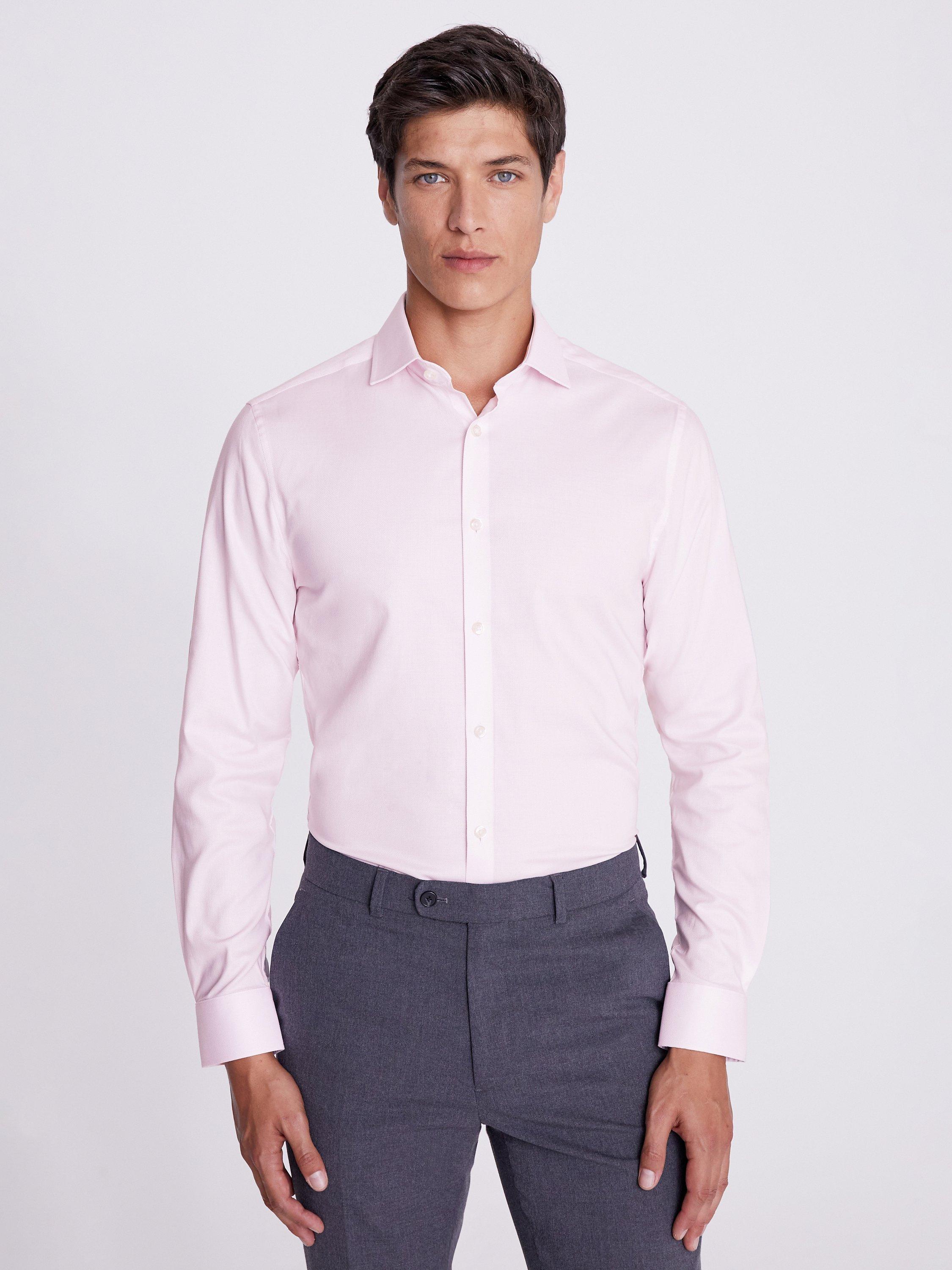 Product image 1 of 4, which shows Moss Slim Fit Sky Dobby Cotton Blend Stretch Shirt, Pink, 14