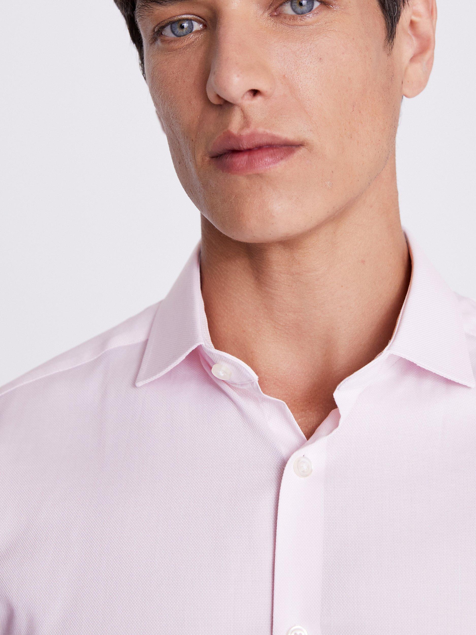 Product image 2 of 4, which shows Moss Slim Fit Sky Dobby Cotton Blend Stretch Shirt, Pink, 14