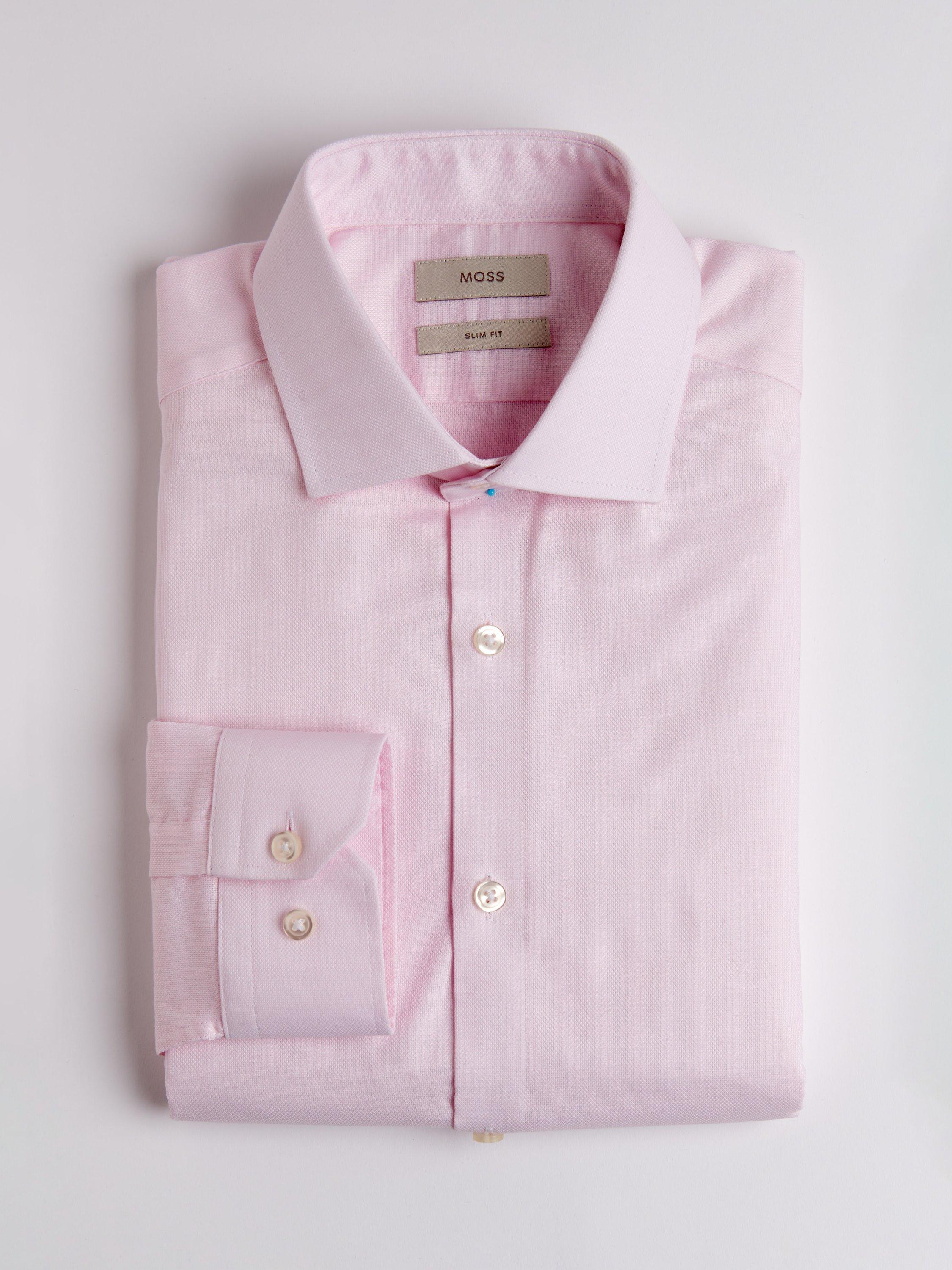 Product image 4 of 4, which shows Moss Slim Fit Sky Dobby Cotton Blend Stretch Shirt, Pink, 14
