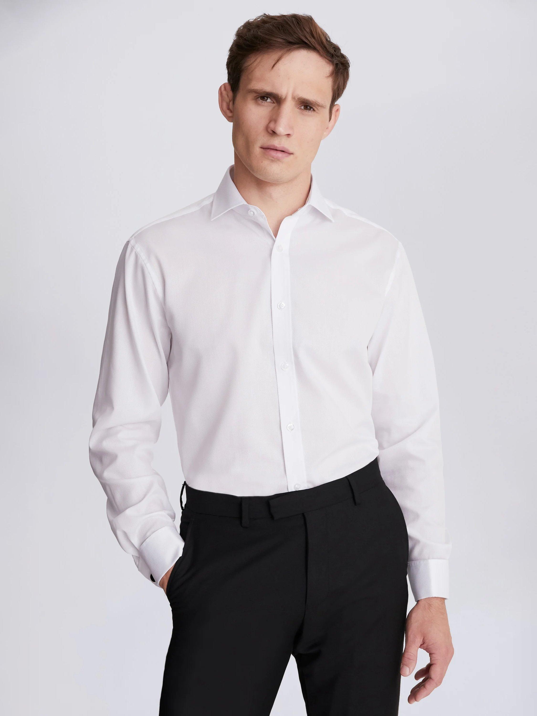 Moss Regular Fit Double Cuff Textured Shirt, White