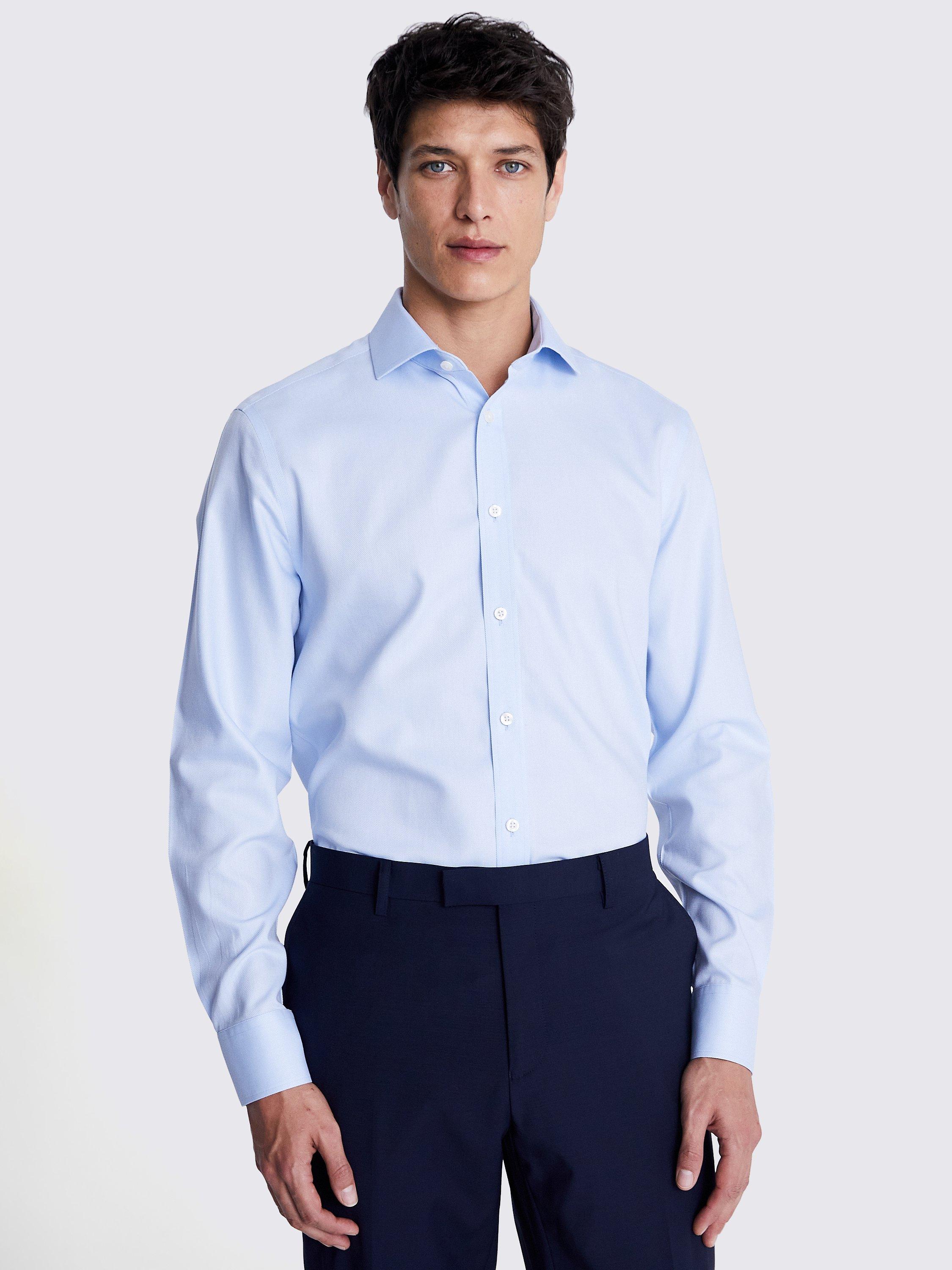 Product image 1 of 3, which shows Moss Tailored Fit Royal Oxford Non-Iron Shirt, Sky Blue, 15.5