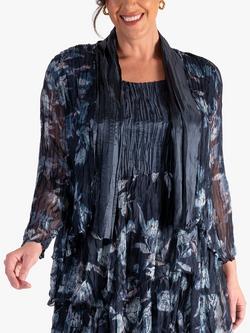 chesca Plain Satin And Floral Print Chiffon Shrug, Navy, Navy
