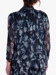 chesca Plain Satin And Floral Print Chiffon Shrug, Navy