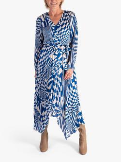 chesca Tie Waist Geometric Swirls Dress, Royal Blue/White, Royal Blue/White