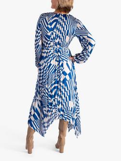chesca Tie Waist Geometric Swirls Dress, Royal Blue/White - view 2, Royal Blue/White