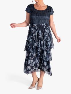 chesca Floral Satin Chiffon Dress, Navy/Multi, Navy/Multi