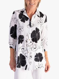 chesca Floral Pintuck Shirt, White/Black, White/Black