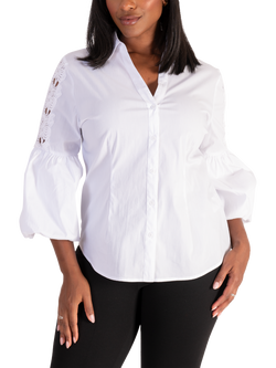 chesca Puff Sleeved Lace Detail Shirt, White, White