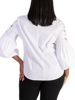 chesca Puff Sleeved Lace Detail Shirt, White - view 2, White