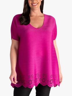 chesca Lazer Cut Out Hem Top, Fuchsia, Fuchsia