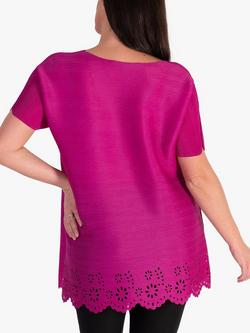 chesca Lazer Cut Out Hem Top, Fuchsia - view 2, Fuchsia
