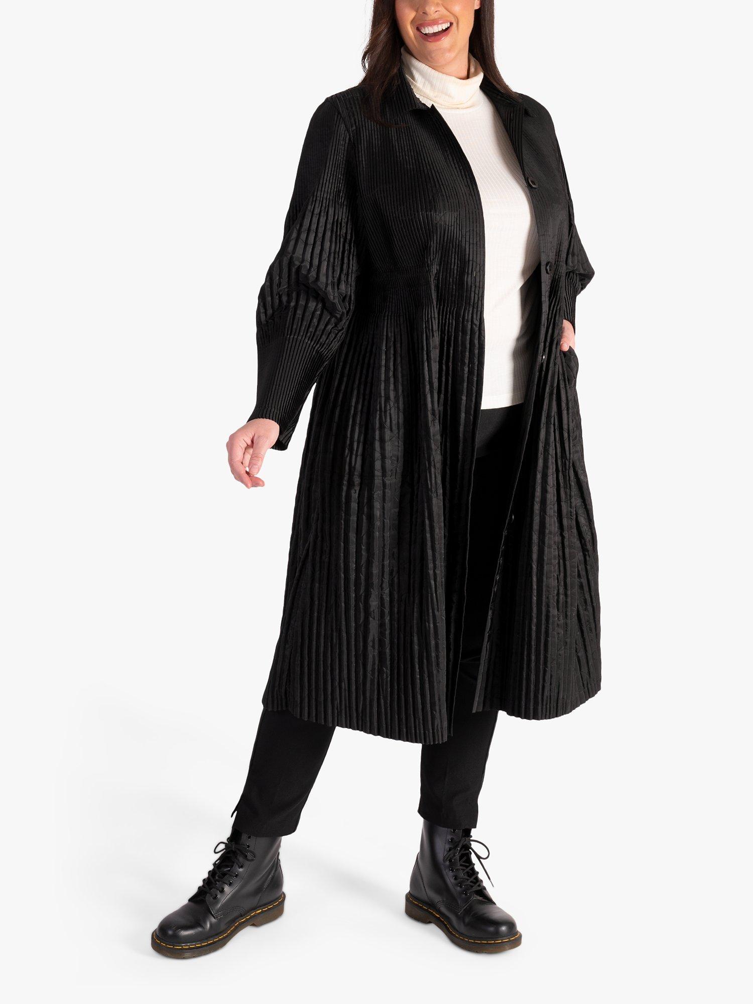 Product image 3 of 6, which shows chesca Lightweight Quilt Pleated Long Coat, Black, L-XL