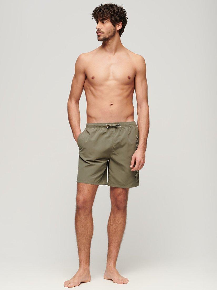 Superdry Premium Embroidered 17" Swim Shorts, Light Khaki Green, S