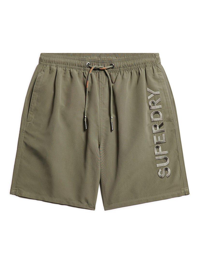 Superdry Premium Embroidered 17" Swim Shorts, Light Khaki Green, S