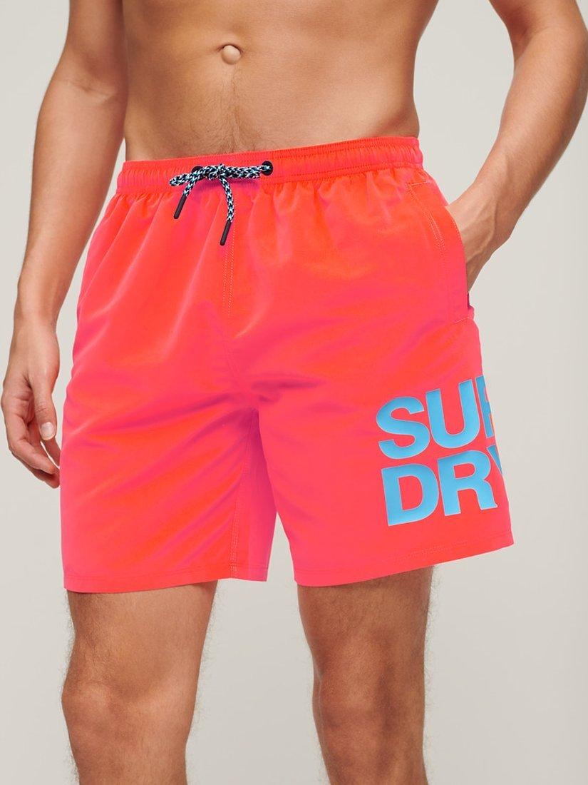 Superdry Logo Recycled Swim Shorts, Hyper Fire Coral, M