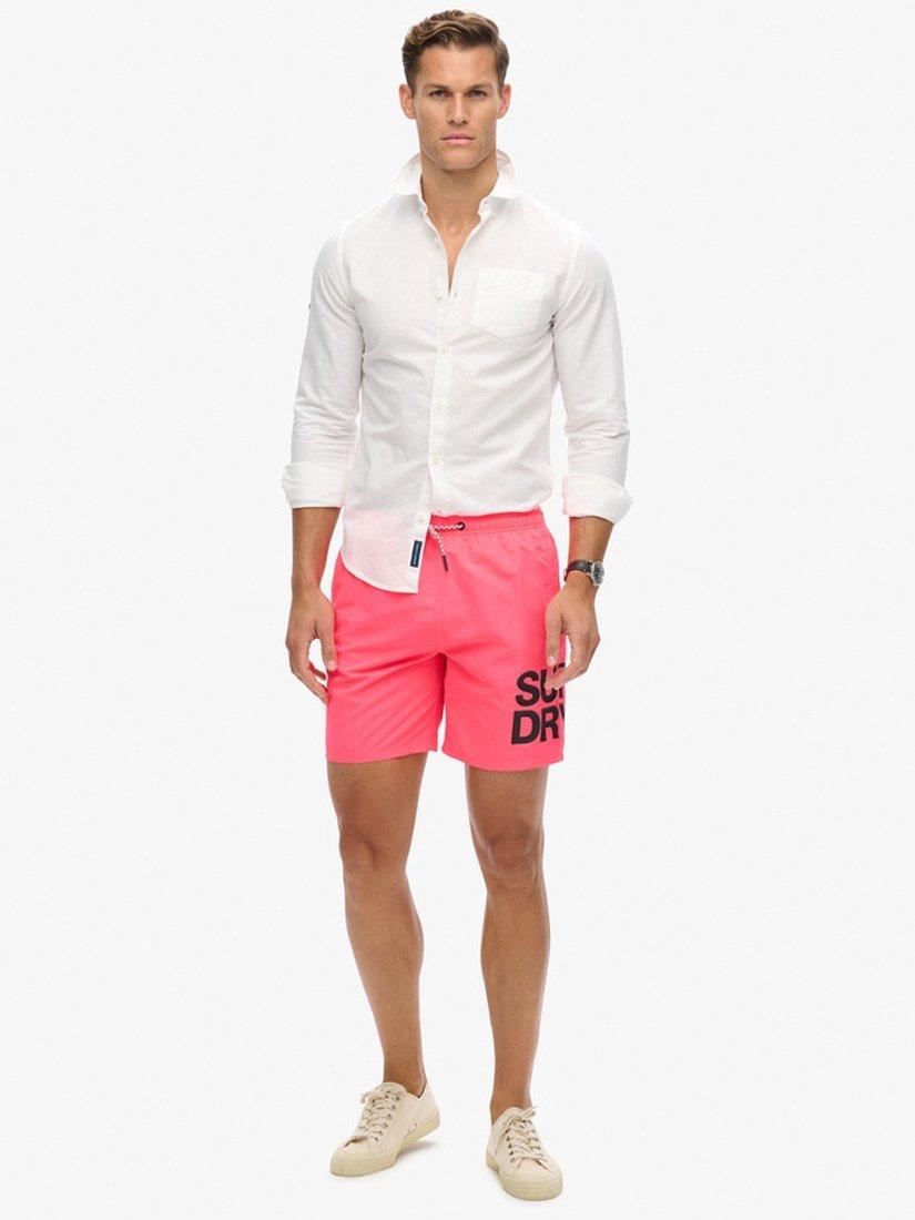 Product image 1 of 8, which shows Superdry Sportswear Logo 17" Recycled Swim Shorts, Shocking Pink, S