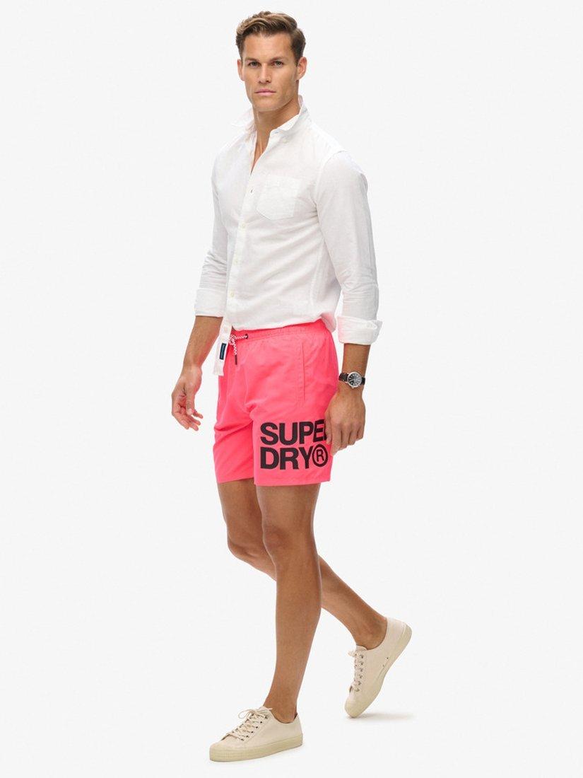 Product image 3 of 8, which shows Superdry Sportswear Logo 17" Recycled Swim Shorts, Shocking Pink, S
